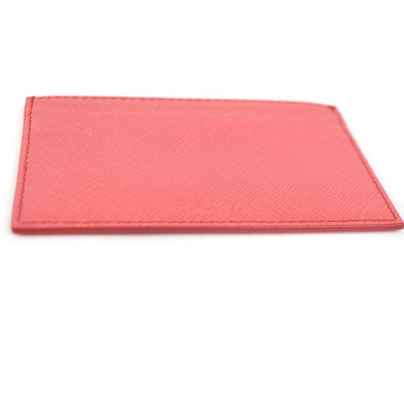 PRADA: Peony Pink, Saffiano Leather & Logo Card Wallet/Holder (pn) - Picture 4 of 8